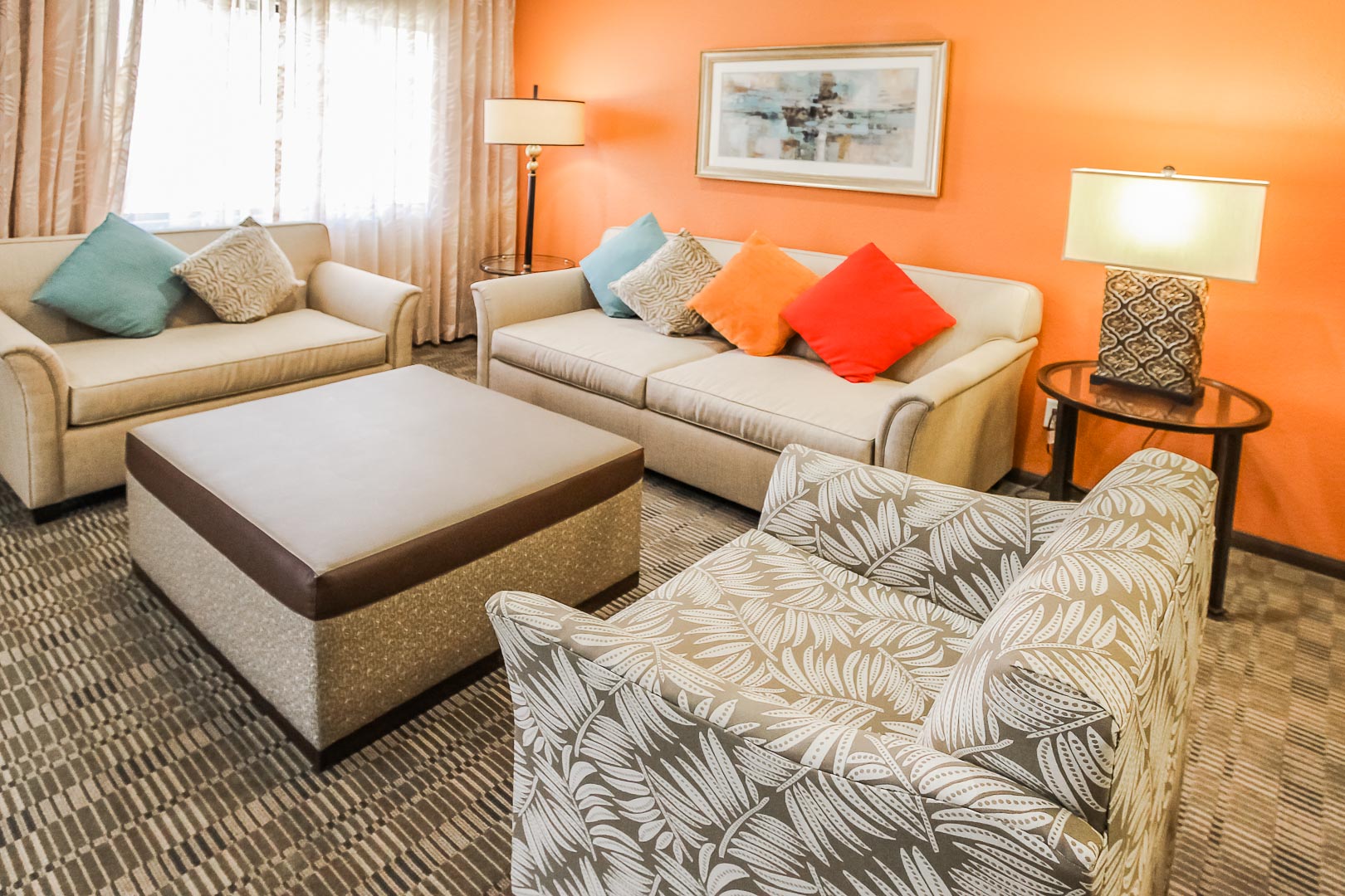 A colorful and modernized living room area at VRI's Desert Isle Resort in California.